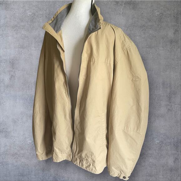 Timberland Khaki Tan Logo Fall Lightweight CASUAL Twill JACKET Mens XL - Picture 9 of 11
